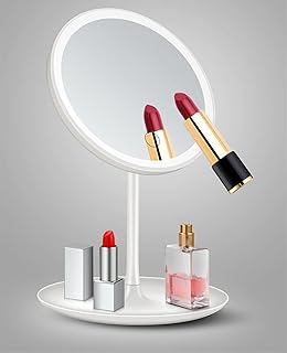 BOOFIRE Makeup Mirror with Lights and Magnification,Multi-Function Tabletop Vanity Mirror,Dimmable Touch Screen Makeup Mirror with Stand,3 Color Lighting Travel Mirror