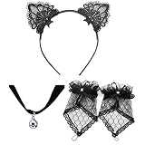 Ztl Cat Ears Headband Bell Choker Lace Fingerless Gloves Set for Cosplay Costume