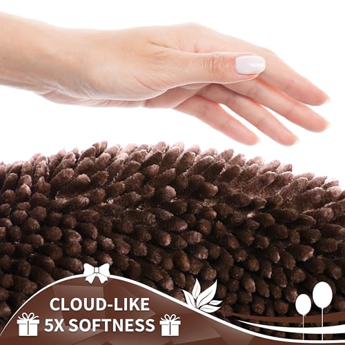 Image of Yimobra Toilet Rugs U Shaped Washable, Extra Thick Soft Absorbent Chenille Contour Bathroom Rugs for Toilet 24x20 Inch, Quick Dry Non Slip Toilet Mat for Bath Floor, Brown
