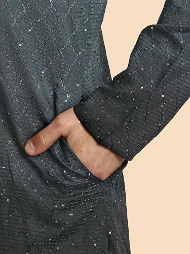 Image of Vardha Men's Cotton Chikankari Embroidered Kurta with Full Sleeves and Knee Length Design and Elegant Sequence Work | Kurta for Men