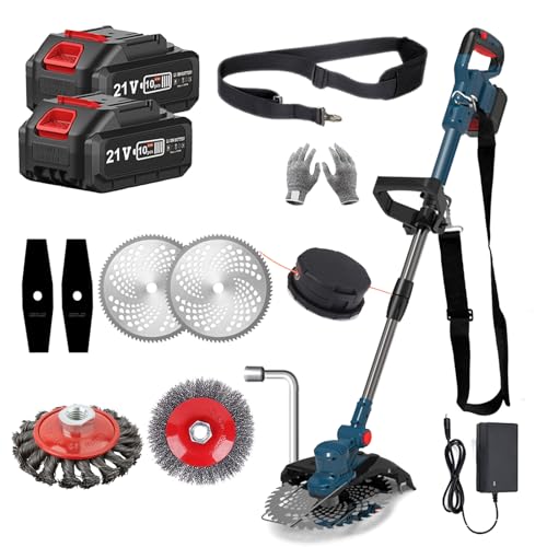 Rasentrimmer mit Akku und Unkrautbürste, 21V Akku Freischneider 2 Akku 4.0Ah, 24CM Schnittbreite Akku Rasentrimmer mit Akku Brushless Freischneider, Elektro Motorsense, für Garden Trimmen