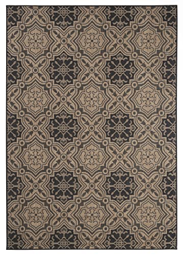 Fh Home Flat Woven Outdoor Rug - Waterproof, Easy To Clean, Stain Resistant - Premium Polypropylene Yarn - Mosaic Tile - Patio, Porch, Deck, Balcony - Messina - Charcoal - 5Ft 4In X 7Ft 6In #TOP1