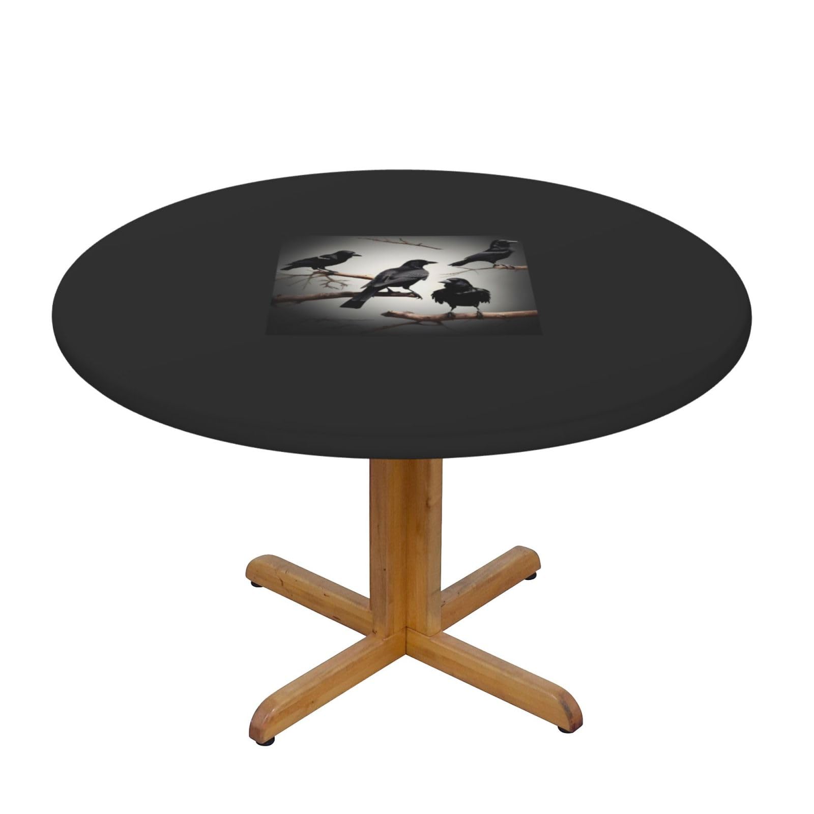 AYYQWE Black Crow Birds on a branch Print Round Tablecloth Dining Room Kitchen Table Cover Wedding Party Outdoor Indoor