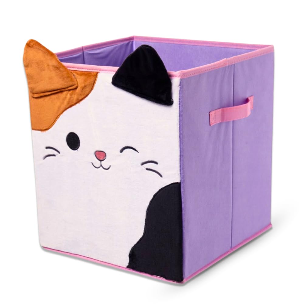 HOX Squishmallows Cam Collapsible Storage Boxes with Handles - 33 x 33 x 37 cm | Durable Fabric Foldable Storage Cubes | Ikea Kallax Compatible Organisers for Kids Room & Playroom
