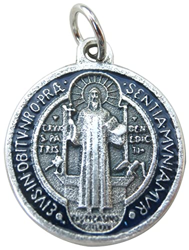 Medalla de San Benito Plata Esmalte 2 cm con Anilla
