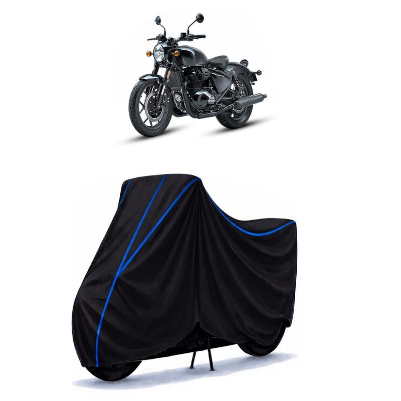 Image of Shotgun Bike Cover Water Resistant Universal Motorcycle Rain | Heavy Duty UV Protection, Dust, Scratch Indoor Outdoor All Weather with Black Blue Piping Elastic