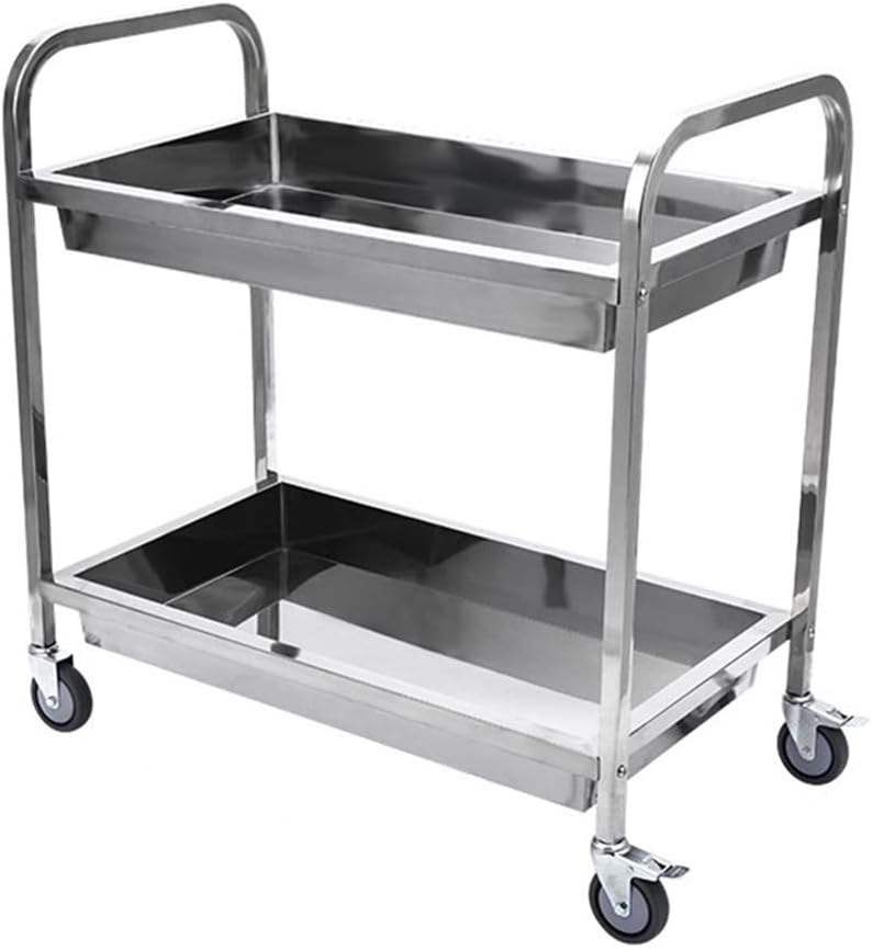 Movable Hand Trucks 2-Tier Dining Collecting Bowls Car Wine Service and Utility Trolley Stainless Steel Restaurant Hotel Tool Car Treatment Laboratory Carts/M- (S 75x40x85cm)