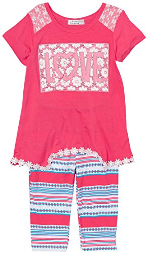 Image of ToBeInStyle Girl's 2 Piece Outfit Top & Leggings Set Casual Graphic Shirt Capri Pants