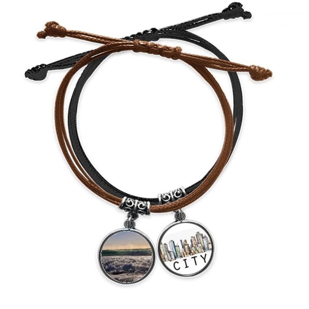 Bracelet corde Le Soleil de l'océan avec photo vague nature et cuir Sidi