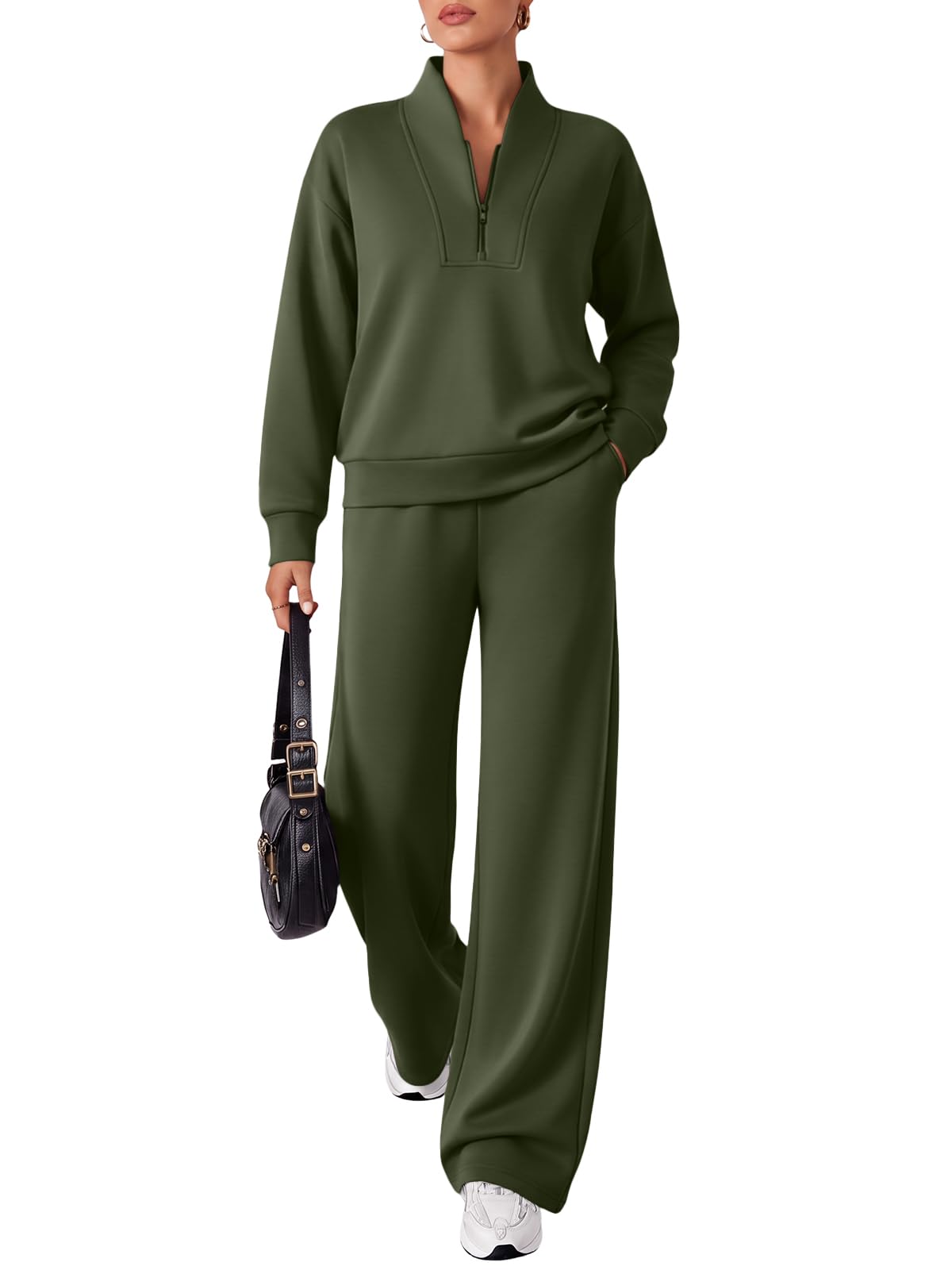 EFAN Womens Sweatsuits 2 Piece Lounge Sweat Sets Modal Blend Tracksuits | Comfort stretch fabric, airport travel outfits, matching set, mock neck half zip pullover sweatshirt, fall loungwear 2026