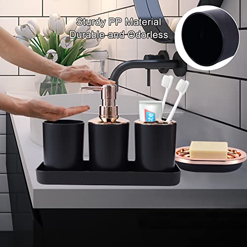 Complete 9-Piece Black Bathroom Set - Swing Lid Trash Can, Lotion Soap Dispenser, Soap Dish, Toilet Brush Holder, Toothbrush Holder, Tumbler Cup, Tray, And 2 Q-Tip Canisters #TOP3