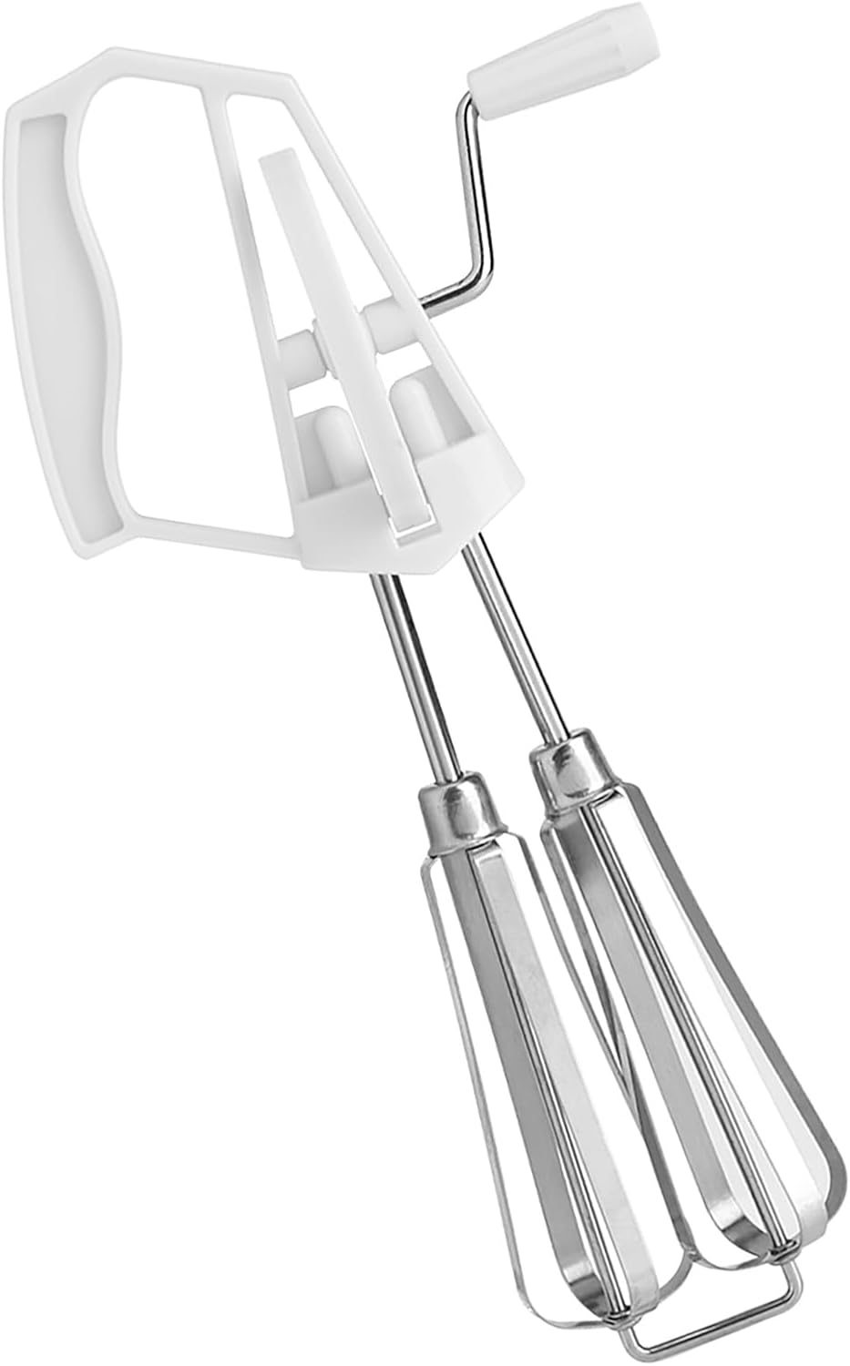 Egg Beater Hand Crank, Stainless Steel Manual Egg Whisk Mixer Handheld Rotary Hand Whip Kitchen Cooking Tool for Whisking Frothing Mixing (White)