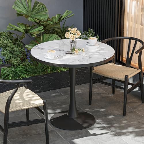 30" Round Sintered Stone Dining Table - Modern White Marble Top
