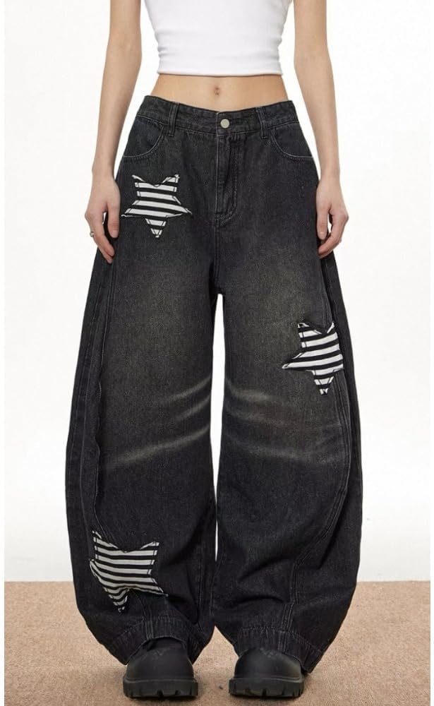 Retro High Street Detachable Star Bending Knife Jeans with Women's Design Sense Loose Wide Leg Pants - Image 3