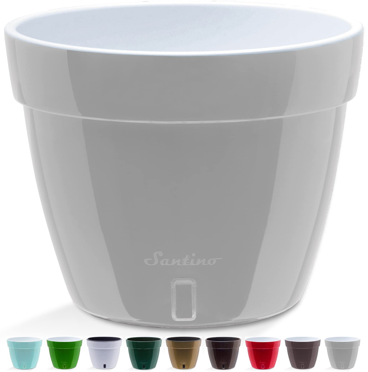 Santino ASTI 11.8 Inch Self Watering Planter for Indoor Plants - Modern Flower Pot w/Water level Indicator for All House Herbs, Plants, African Violets and Dahlias - (Ø 11.8 Inch, 12 L, GREY/WHITE)