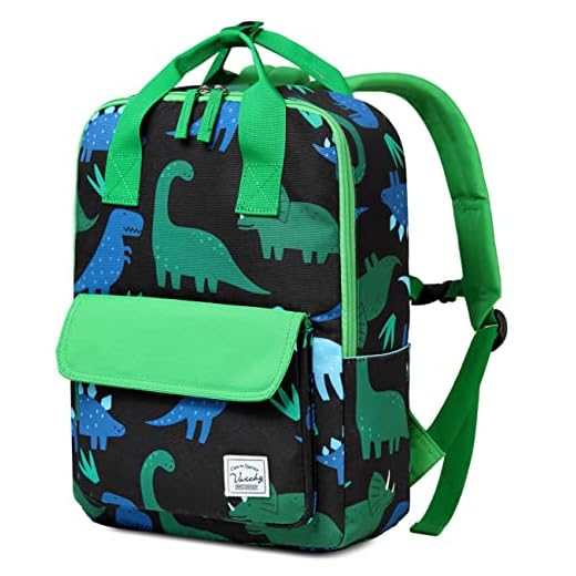VASCHY Mochila Niños, Mochila Dinosaurio Niños Mochila Escolar para Niños de 4-6 Años Mochila Infantil Resistente al Agua con Clip de Pecho y Etiqueta de Nombre, Verde