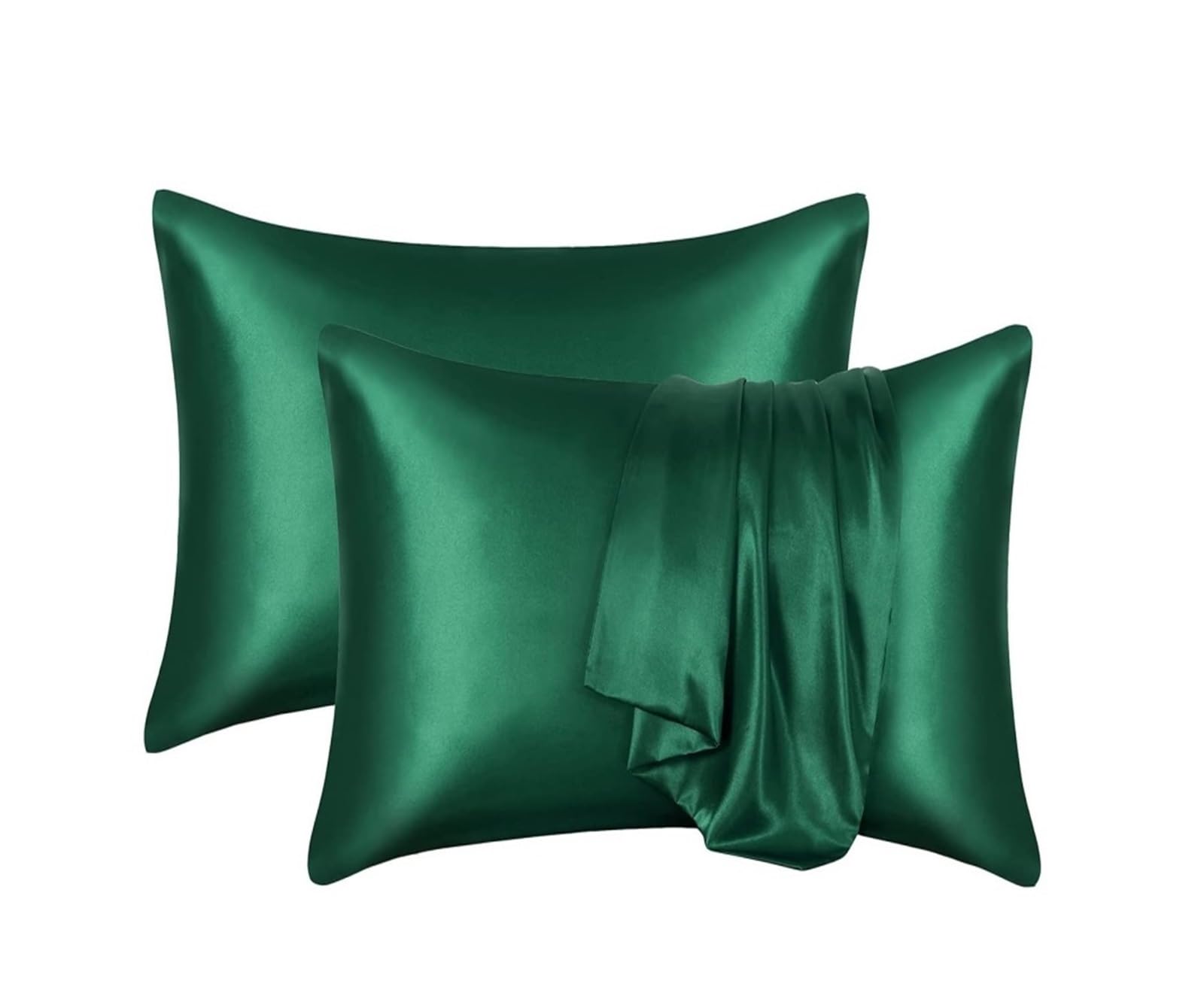 Silky Pillow Covers, Silk Pillowcase Decorative Multicolor 51x66-76cm(Dark Green,1PCx51x66cm(20x26in))