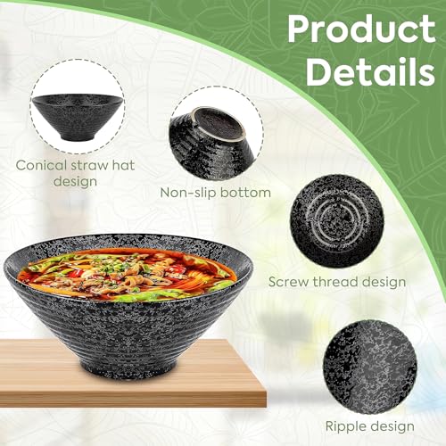 Image of NJCHARMS Ceramic Ramen Bowl Set of 2, 60 oz Japanese Noodle Soup Bowls with Spoons and Chopsticks for Ramen Soup Pho Udon Asian Noodles, Large Noodle Bowls(Black