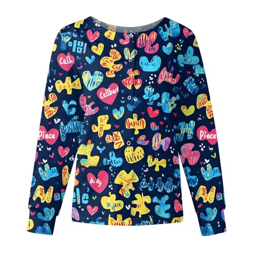 AMXYFBK Scrub Jackets for Woman Casual Long Sleeve Single Breasted Cute Animal Printed Nurse Workwear Uniform with Pockets Turquoise Xxl - Womens Long Sleeve Top