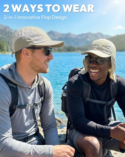 Image of Mens Sun Hat with Breathable Mesh Sun Hats for Men Sun Protection Fishing Hat with Neck Flap for Hiking Cycling