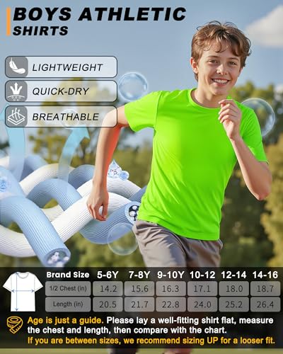 Image of Boys Shirts Athletic Dry Fit Neon T Shirts Short Sleeve Kids Youth Moisture Wicking Quick Dry Sports Training Performance Tee