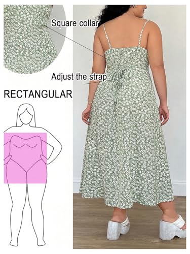 Image of Floerns Women's Plus Size Spaghetti Strap Floral Dress Tie Back Vacation Midi Dresses
