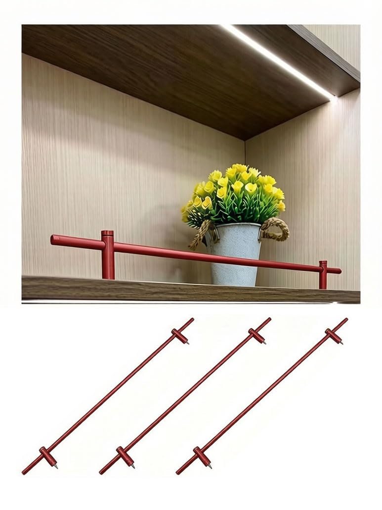 3 Packs Shelf Guard Rail for Floating Shelves, Decorative Shelf Rail Anti-Fall Fence Set Enclosure, Metal Anti-Fall Railing for Bookcase Closet Shoe Rack(3pcs Red,91cm/36)