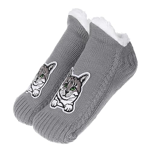 Image of ZYZX Cute Cat Slipper Socks for Women with Grips,Fuzzy Socks Indoor
