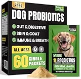 Probiotics for Dogs - Digestive & Gut Health for Sensitive Stomachs ，Dog Probiotics Powder for Skin & Coat, Breath and Immunity with 11 Strains, 4 Prebiotics, 5 Enzymes, Pumpkin, 60 Packets, Chicken