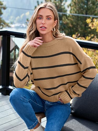 Image of LILLUSORY Womens Cropped Striped Sweater Casual Pullover Ribbed Knit Cute Crewneck Sweaters