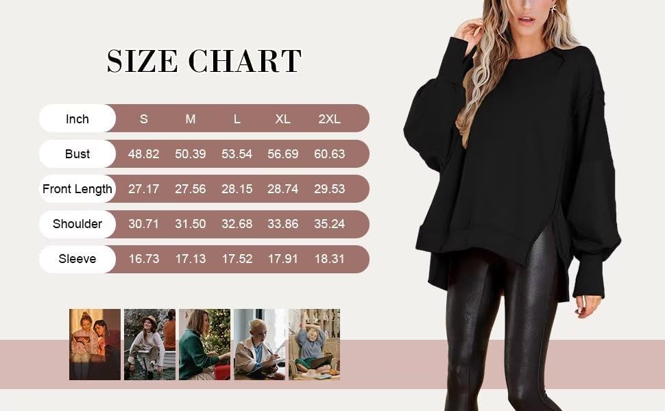 BWQ Womens Oversized Sweatshirt Crewneck Long Sleeve Shirts Pullover Sweatshirts S-2XL - Image 5