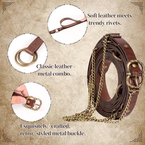 3PCs Medieval Fantasy Belt Skirt Hikes Set, Renaissance Adjustable Faux Chain Belt with Skirt Clips for Cosplay Faire3