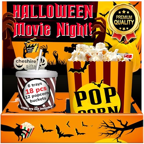Cheshire Gifts Halloween Party Supplies For Movie Night 18pcs - Popcorn Bags 12ct & Movie Night Snack Trays 6ct - Halloween Party Decorations, Party Favors, Decor