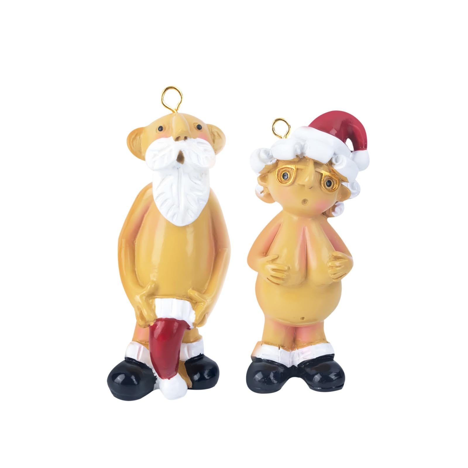 2pcs Naked Santa Christmas Decorations Stocking Cap Funny Santa Ornament,5cm Christmas Naughty Mr&Mrs Santa,Funny Little Christmas Ornaments for Rude Christmas Tree Decorations,Secret Santa Gifts