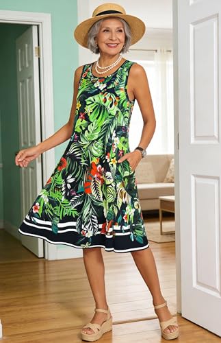 Image of Summer Dresses for Women 2026 Casual Sundresses Beach Cover Ups Sleeveless Tshirt Swing Dress with Pockets