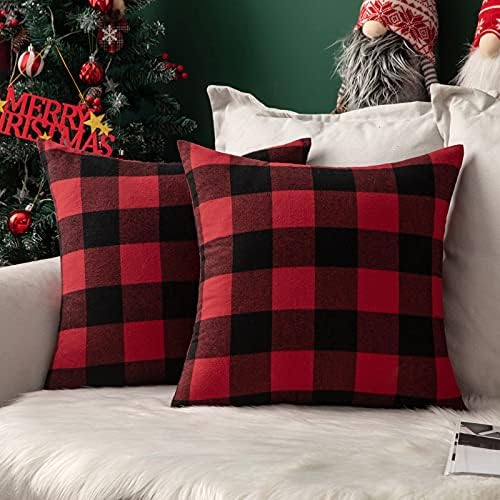 MIULEE Pack of 2 Christmas Classic Retro Checkers Plaids Polyester Linen Soft Soild Square Throw Pillow Covers Black and Red Home Decor Design Cushion Case for Sofa Bedroom Car 20 x 20 Inch 50 x 50 cm