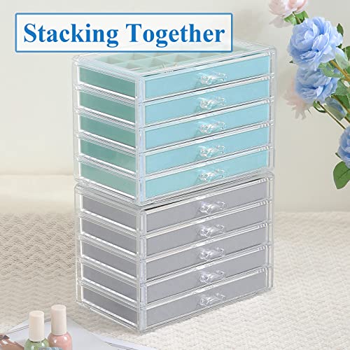 Misaya Earring Jewelry Organizer, 5 Drawers Clear Acrylic Jewelry Box For Women, Velvet Earring Display Holder For Earrings Ring Bracelet Necklace, Birthday Gift, Gift, Turquoise #TOP4