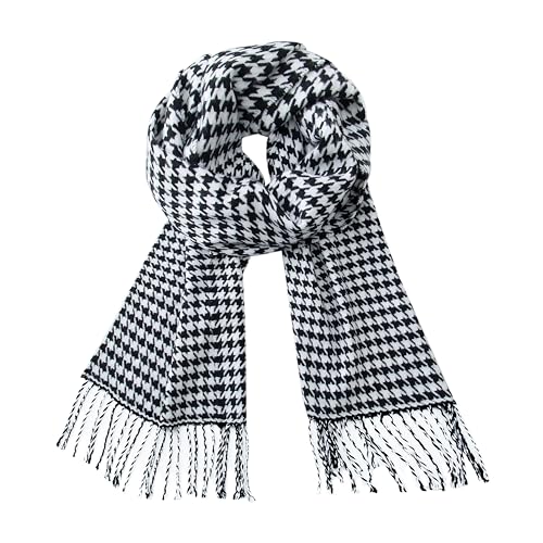 CALVIN & OLIVIA Cashmere Feel Scarf Soft Winter Soft Tartan Plaid Fashion Nova Scottish Check Multi-Color Gift for Men Women Black White Houndstooth Check