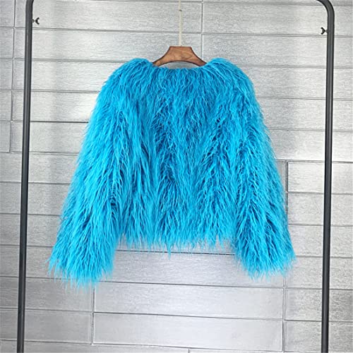 Shaggy Fluffy Faux Fur Coat Solid Color Sweater, Long Sleeve Short Jacket, Women's Fashion Puffy Overcoat Outwear2