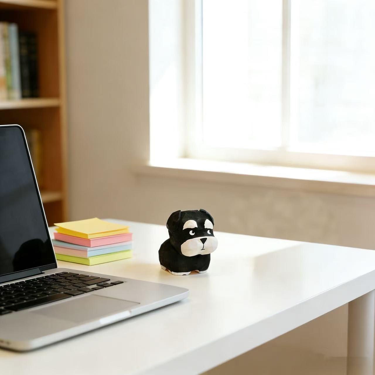 Hand-Carved Wooden Black & Silver Schnauzer Figurine – Mini Cute Dog Statue with Round Wooden Base for Desk & Home Decor, Car Dashboard Decoration, Unique Handmade Gift for Dog Lovers - Image 2