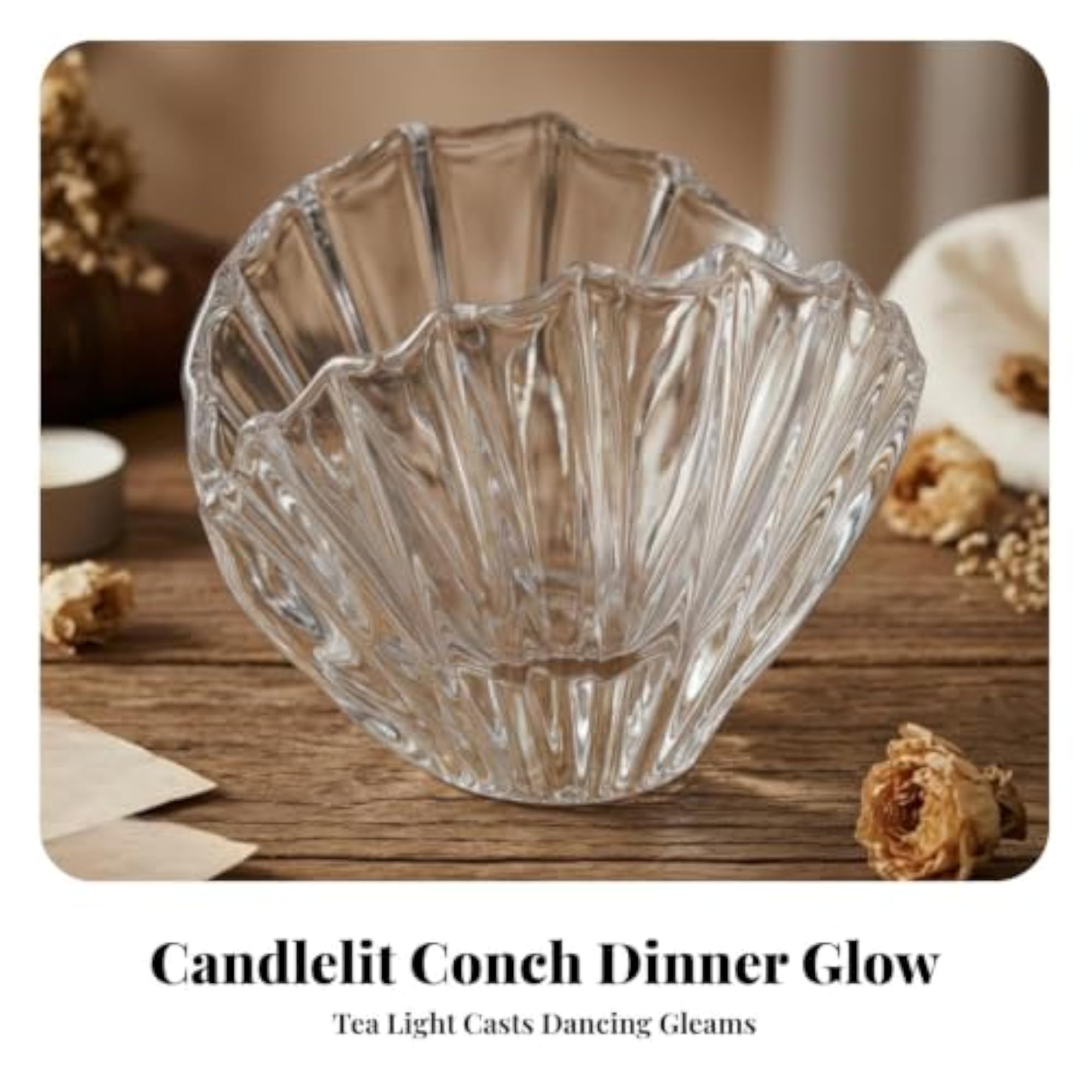 Clear Shell Candle Holder, Fluted Glass Design