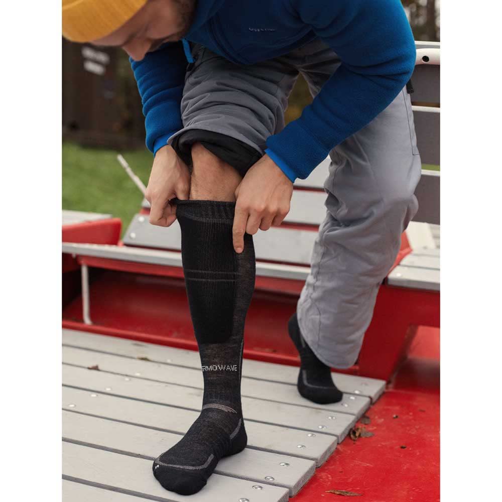 Thermowave Discover Chaussettes longues en laine mérinos,Chaussettes anti-humidité,Chaussettes chaudes extensibles,Chaussettes de trekking longues unisexes,Chaussettes d'hiver,Noir/gris, noir/gri