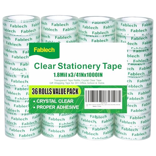 36 Rolls Crystal Clear Tape Transparent Tape Refills for Dispenser, 3/4 in x 1000 in, 1 inch Core, Multi-Purpose Stationery Tape for Home, School, Office&amp; Gift Wrapping