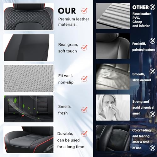 Image of Coverado Car Seat Covers Front Seats, 2 Piece Car Seat Protector with Removable Headrest, Nappa Leather Breathable Front Side All Wrapped Universal Fit Truck Automotive Most Cars (Black & Red)