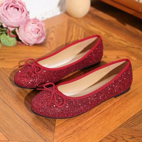 Dear Time Women's Glitter Bowknot Ballet Flats Round Toe Wedding Flats Slip On Ballerina Flats Dress Shoes2