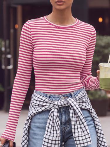 Image of ANRABESS Women Long Sleeve Shirts Ribbed Fitted Tops