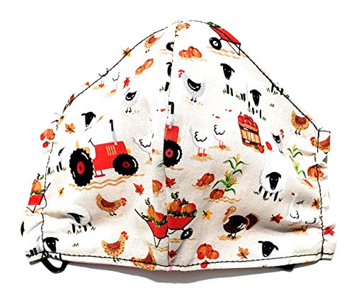 Fall farm Breathable Cotton Face Mask, Cotton Fabric Washable Handmade in USA Breathable Unisex Adult size with Filter Pocket, Cloth Dust Face mask,