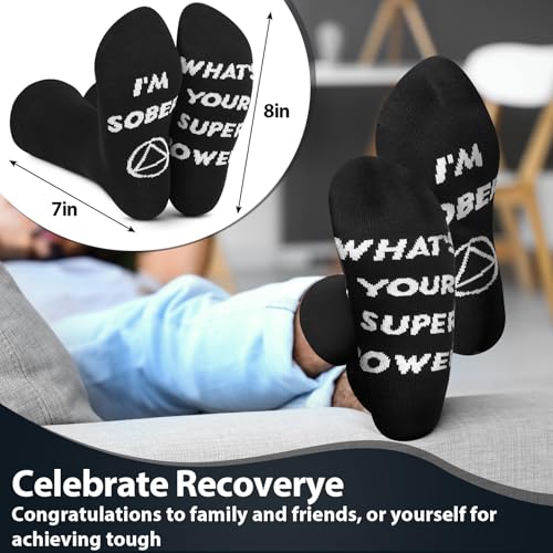 Geyoga 5 Pcs Sobriety Gift for Men Women Addiction Recovery Sober Encouragement Gifts AA Leather Bracelet Socks with Card Box2