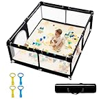 dearlomum Baby Playpen,71"x59" Extra Large Playard for Babies & Toddlers with Gate,Toys 0-6 to 12 Months Baby Activity Center,Sturdy Safety with Soft Mesh(Black)