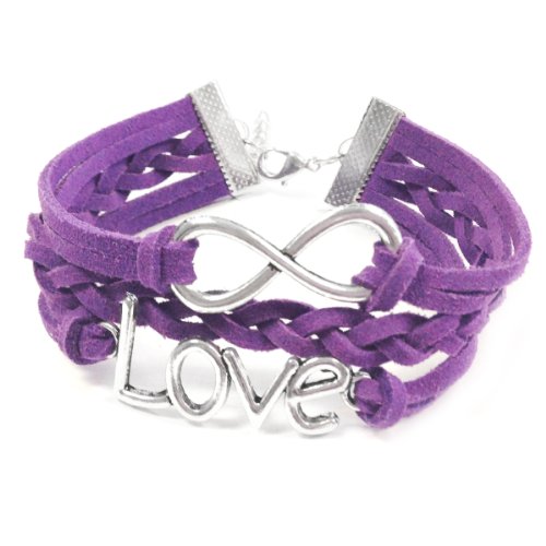 Wrapables Vintage Leather Rope Infinity Bracelet – Purple, Love, Infinity